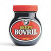 Beefy Bovril jar with a red lid, dark glass, and bold red-and-white label, for Can't Find Bovril searches.