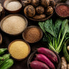 African Foodstuffs: A Guide to staple grains, beans, potatoes, leafy greens and fresh vegetables in assorted colours and textures.