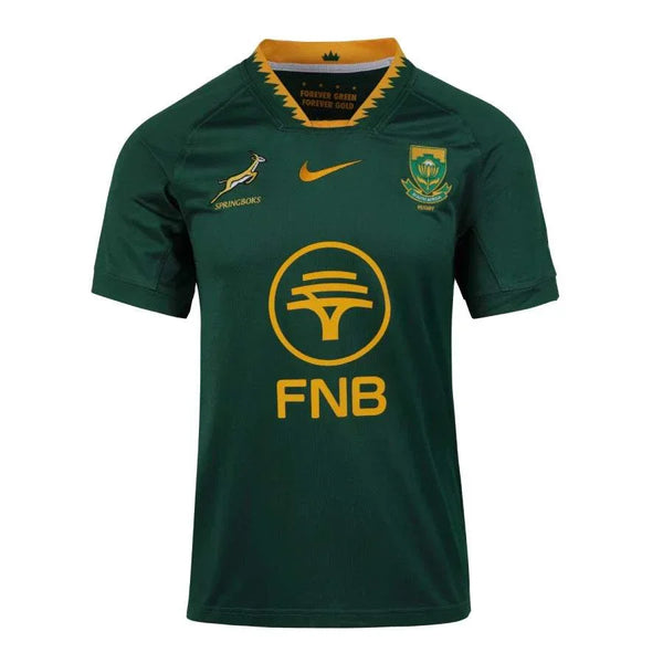 2026 FNB Springboks Home Stadium Jersey in green and gold with Springbok and SA Rugby crest, Nike and FNB logos, made of lightweight breathable fabric, 2X-Large size