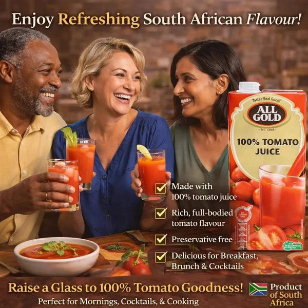 All Gold Tomato Juice 1 litre carton with rich, preservative-free tomato juice from South Africa