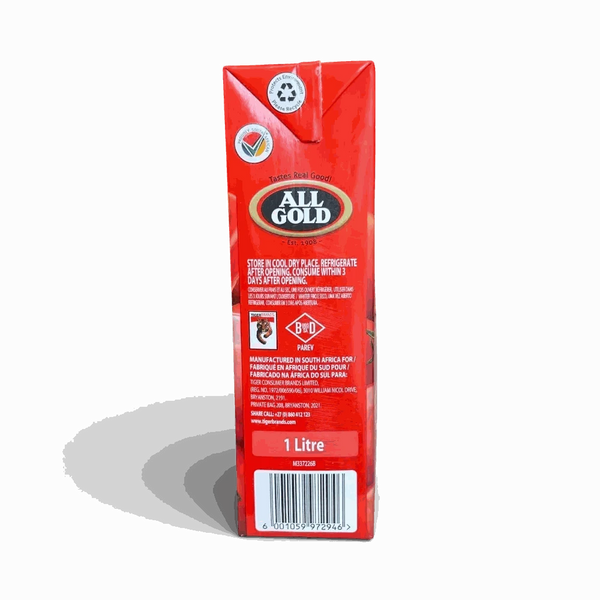 All Gold Tomato Juice 1 Litre carton with rich, preservative-free natural tomato flavor