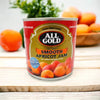 All Gold Smooth Apricot Jam 900g can with apricots in background, no added preservatives, easy to open lid, South African quality