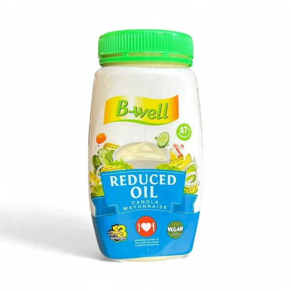 B-Well Reduced Oil Canola Mayonnaise 750g with green cap and heart-healthy Omega-3 benefits.