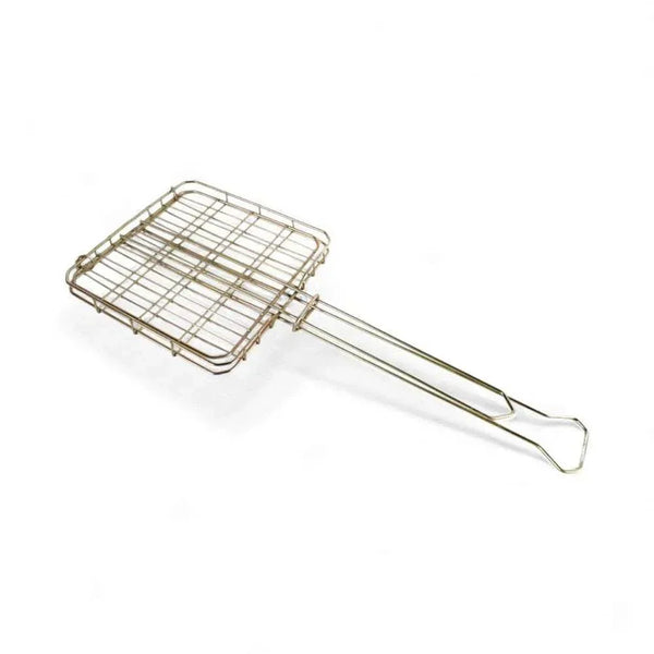Durable mild steel BBQ grid with long handle for grilling sandwiches and vegetables