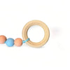 Baby wooden teething ring with food-grade silicone beads, safe and natural for infants.