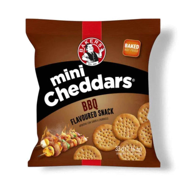 Bakers Mini Cheddars BBQ multipack, baked cheese biscuits, 33g pack of 6.