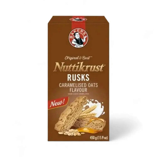 Nuttikrust caramelised oats flavour rusks 450g pack with toasted rusks and oats image