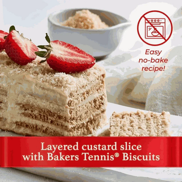 Pack of 12 Bakers Tennis Biscuits with classic coconut flavor and crispy texture for tea time and desserts.