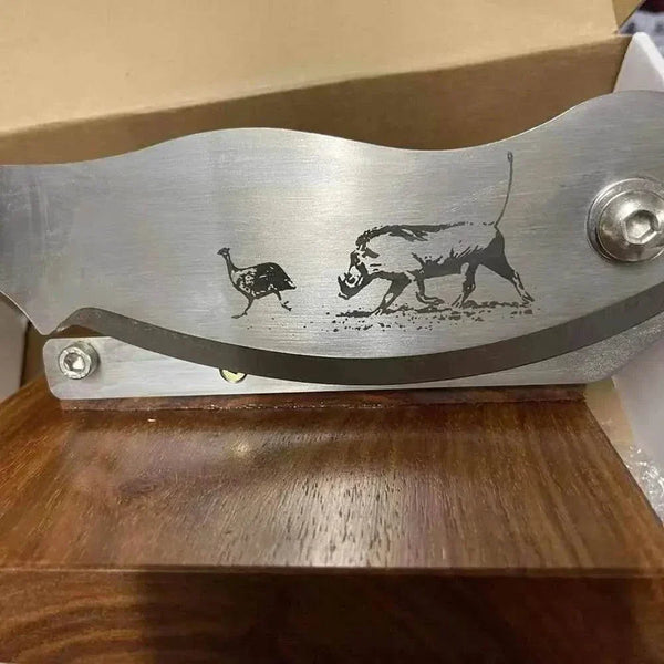 Blacksmith Biltong Cutter handcrafted from solid Kiaat wood for precise biltong slicing and cutting.