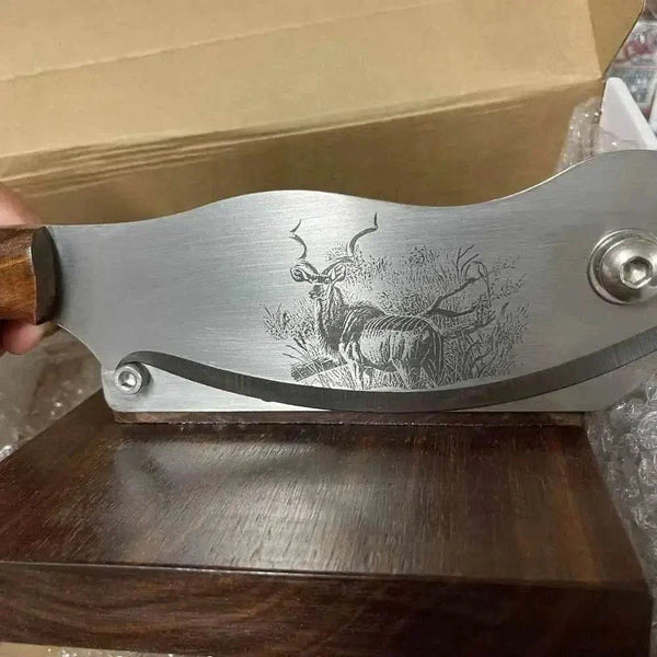 Blacksmith Biltong Cutter handcrafted from solid Kiaat wood for precise biltong slicing and cutting
