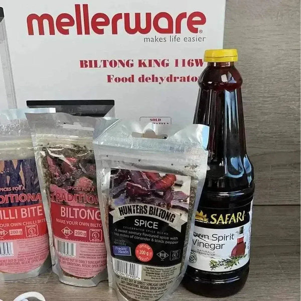Mellerware Biltong Dryer kit with spices and hooks for homemade biltong drying