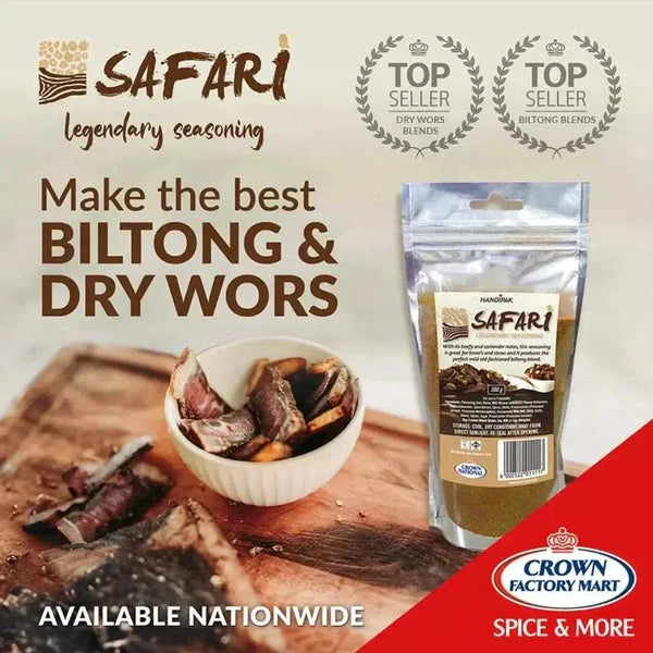 Crown National Safari Biltong Spice 200g seasoning blend for authentic South African biltong flavors