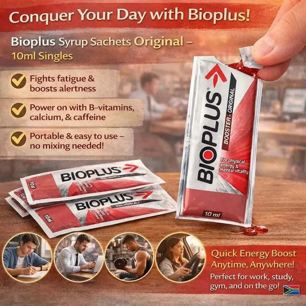 Bioplus Original syrup sachet with product information
