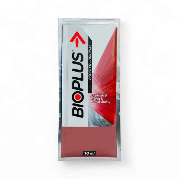 Bioplus Syrup Sachets Original 10ml energy booster with B-vitamins, calcium, and caffeine for physical and mental vitality.