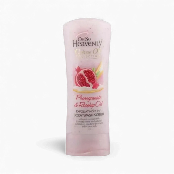 Oh So Heavenly Creme Oil Body Wash Scrub with Pomegranate and Rosehip Oil 300ml exfoliating and moisturizing body lotion alternative
