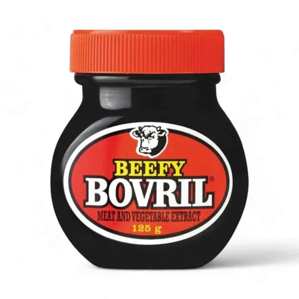 Beefy Bovril 125g jar of meat and vegetable extract with red lid and label