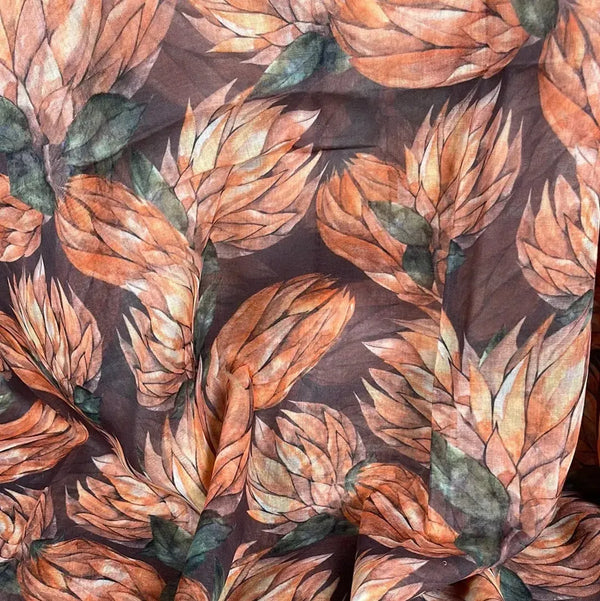 Scarf - Brown with Orange Proteas - Something From Home - South African Shop