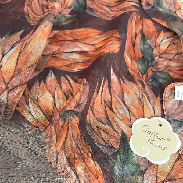 Scarf - Brown with Orange Proteas - Something From Home - South African Shop