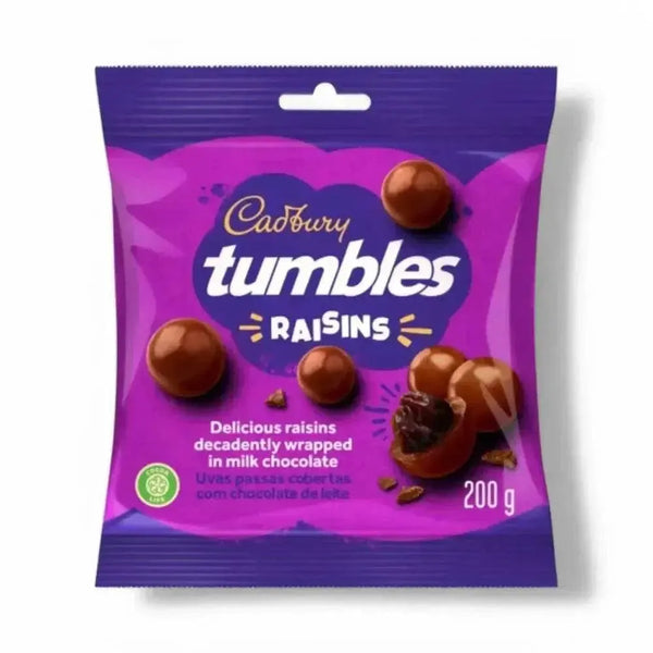 Cadbury Assortments Tumbles Raisin 200g milk chocolate coated juicy raisins snack