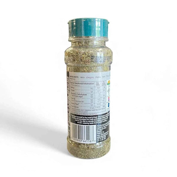 Calisto's Spices Italian Herbs 40g bottle with label showing ingredient list including oregano, basil, thyme, rosemary, and parsley. Perfect seasoning for Italian dishes.