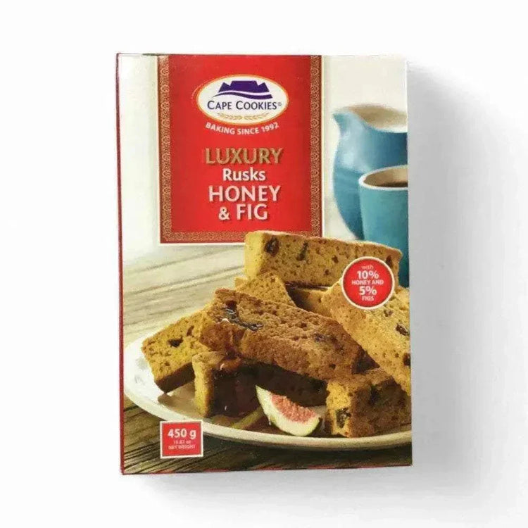 Cape Cookies Rusks Honey & Fig 450g pack of crunchy, honey and fig flavored South African rusks