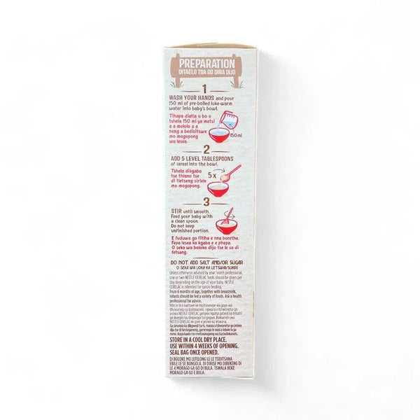 Nestle Cerelac Baby Cereal with Milk and Honey 500g preparation instructions on packaging