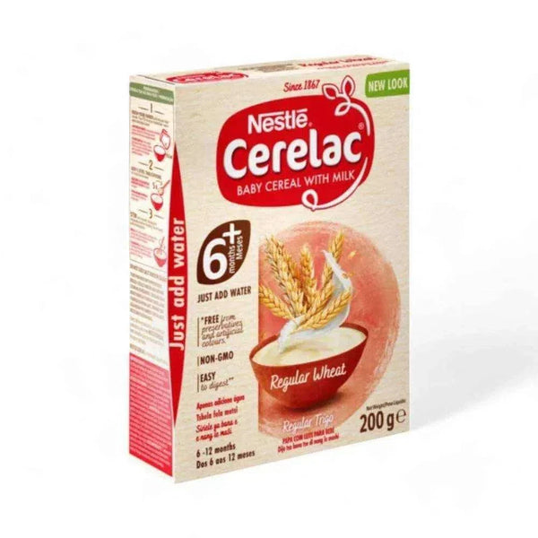 Nestle Cerelac Baby Cereal with Milk Regular Wheat 200g packaging.