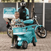 Checkers Sixty60 Teal Plastic Motorbike with helmet for kids, featuring a three-wheeled design and durable construction for imaginative play.