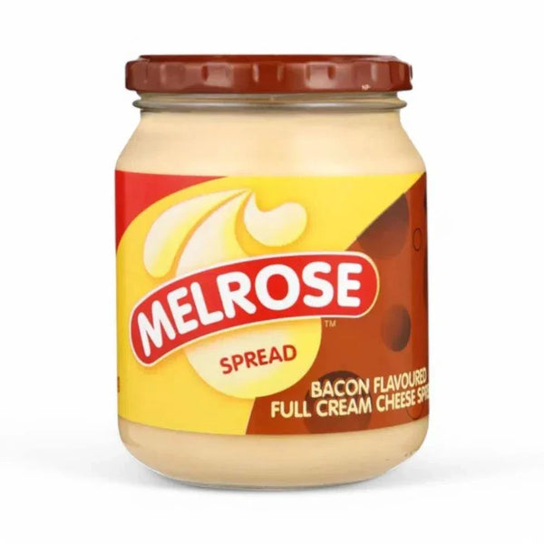 Melrose Bacon Flavored Cheese Spread 400g jar with a creamy texture and smoky bacon flavor.