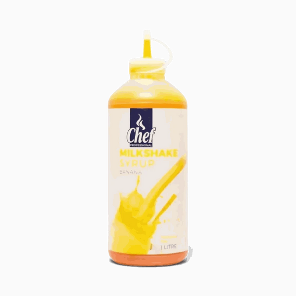 Chef Pro Milkshake Syrup Banana 1 Litre bottle with creamy banana flavor for milkshakes and desserts