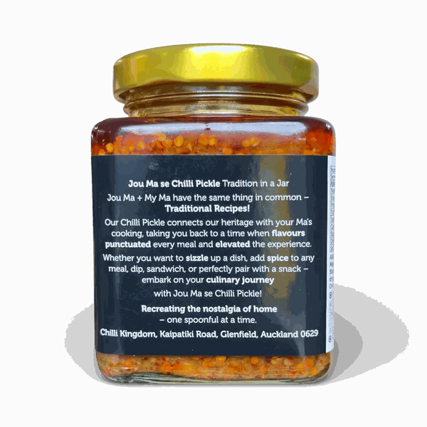 Chilli Kingdom Jou Ma se Chilli Pickle medium 225g jar with traditional South African mild chilli pickle