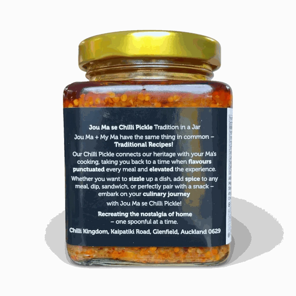 Chilli Kingdom Jou Ma se Chilli Pickle medium 225g jar with traditional South African mild chilli pickle