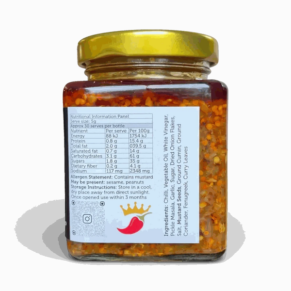 Chilli Kingdom Jou Ma se Chilli Pickle Medium 225g glass jar with mild heat and traditional South African spices