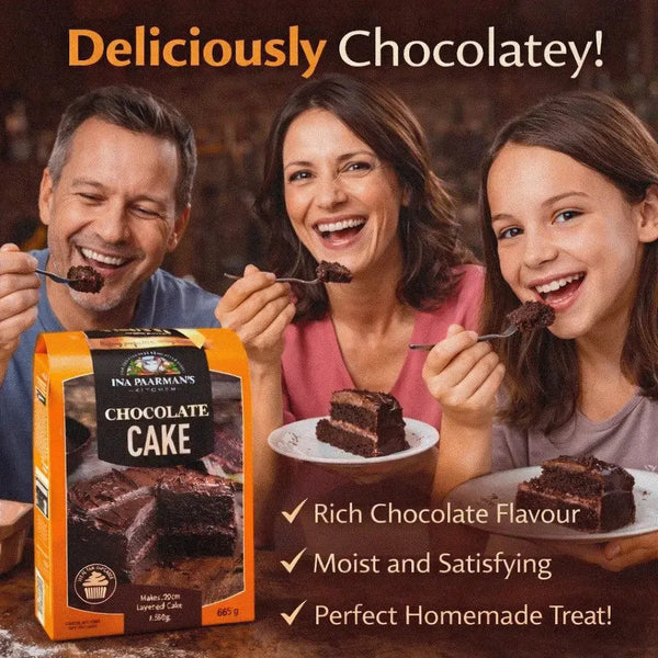 Ina Paarman 650g Chocolate Cake Mix box with rich chocolate flavor from South Africa