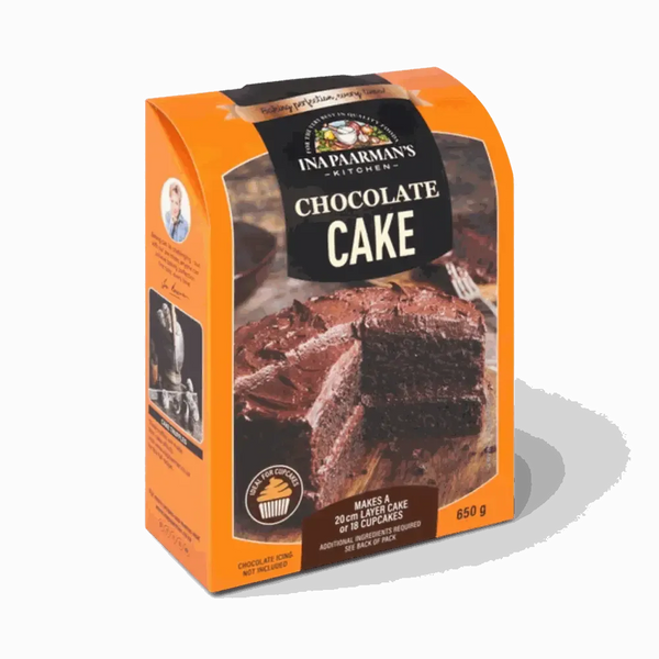 Ina Paarman’s 650g Chocolate Cake Mix box with rich chocolate flavor and moist texture