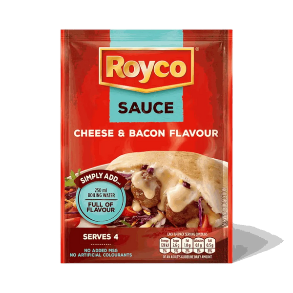 Royco Cheese and Bacon Flavoured Sauce 38g packet for easy cooking creamy white sauce with cheddar and smoky bacon flavors