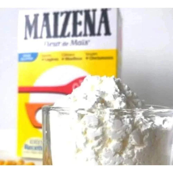 Maizena Corn Flour 500g box with a glass of corn starch - perfect for baking and cooking.