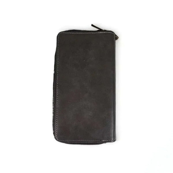 Cotton Road Large Wallet in grey PU leather with embossed proteas design and dual zip compartments