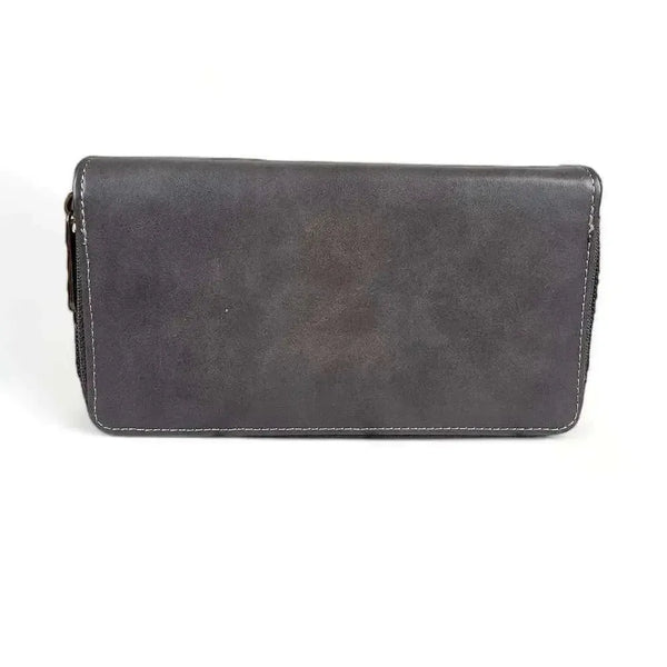 Cotton Road Large Wallet in grey PU leather with embossed proteas and dual zip compartments