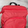 Deep red Cotton Road nappy bag backpack with multiple compartments and side bottle pockets