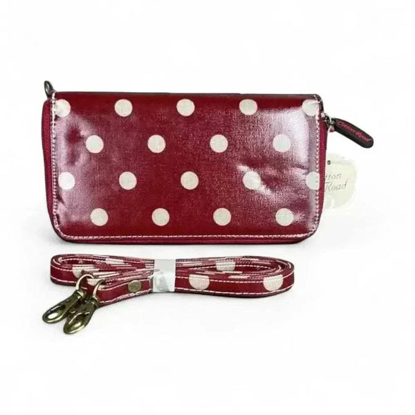 Cotton Road Sling Wallet red with large white dots and removable strap