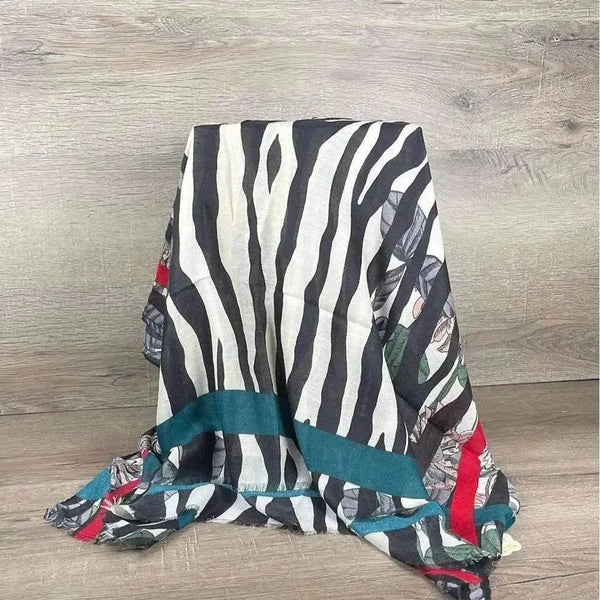 Cotton Road Winter Scarf black grey pink flowers soft 80x180cm