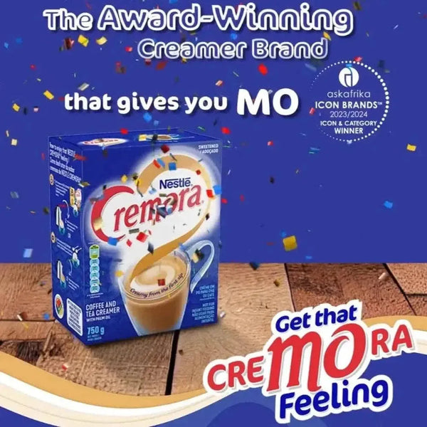 Cremora Coffee Creamer 750g pack with 2x375g packets for creamy, low-fat coffee enhancement