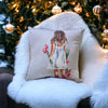 Cushion cover with Inge du Preez art print of girl holding flowers on linen fabric