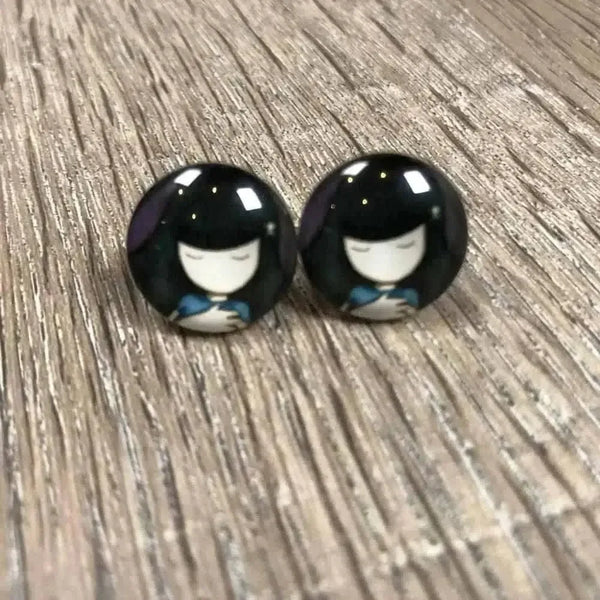 Various Girl Doll Earrings in pairs, 15mm diameter