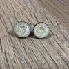 Earrings light blue circle with laser engraved protea 15mm pair