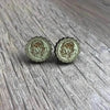 Earrings mint green circle with laser engraved protea 15mm diameter sold in pairs