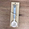 Enamel sugar spoon with wooden handle and laser engraved "Suikerbos Ek Wil Jou He" design