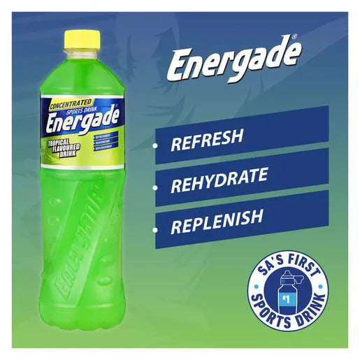750ml bottle of Energade Tropical Sports Drink Concentrate for hydration and electrolyte replenishment