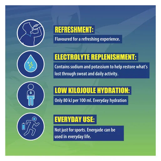 Energade Sports Drink Tropical concentrate with electrolytes for hydration and low kilojoule refreshment